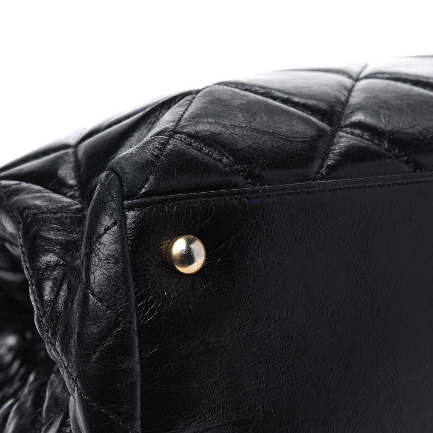 Glazed Calfskin Quilted Tote Black