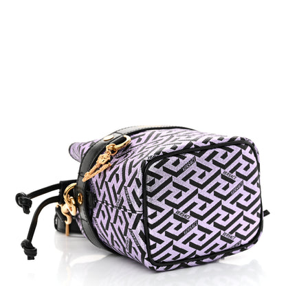 Versace Coated Canvas La Greca Glitter Print Mini Bucket Bag Orchid Black 4 of 9