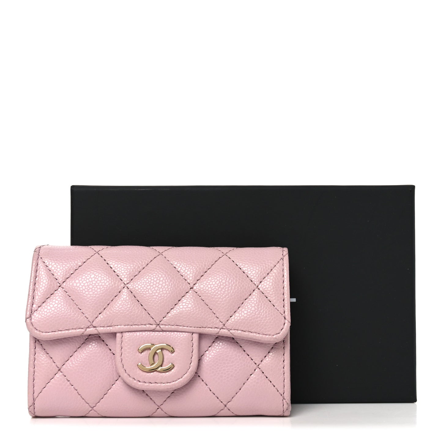 Caviar Quilted Flap Card Holder Wallet Light Pink