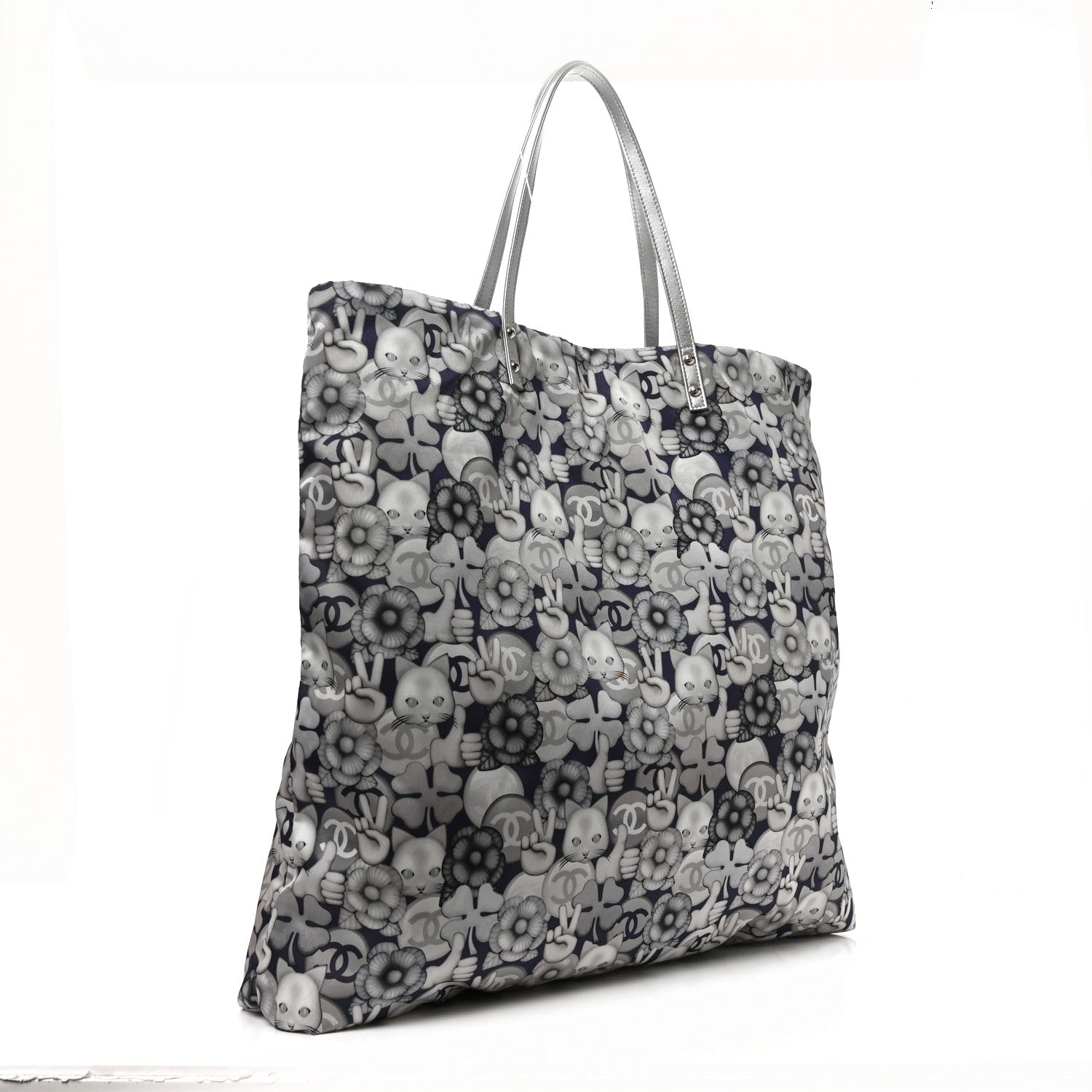 Chanel Nylon Cat Emoticon Tote Navy Silver 4 of 11