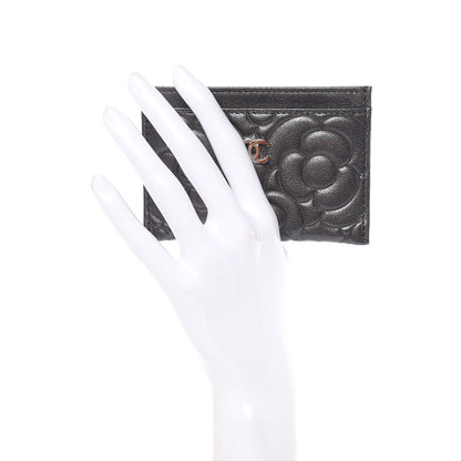 Chanel Goatskin Camellia Embossed Card Holder Grey 2 of 9