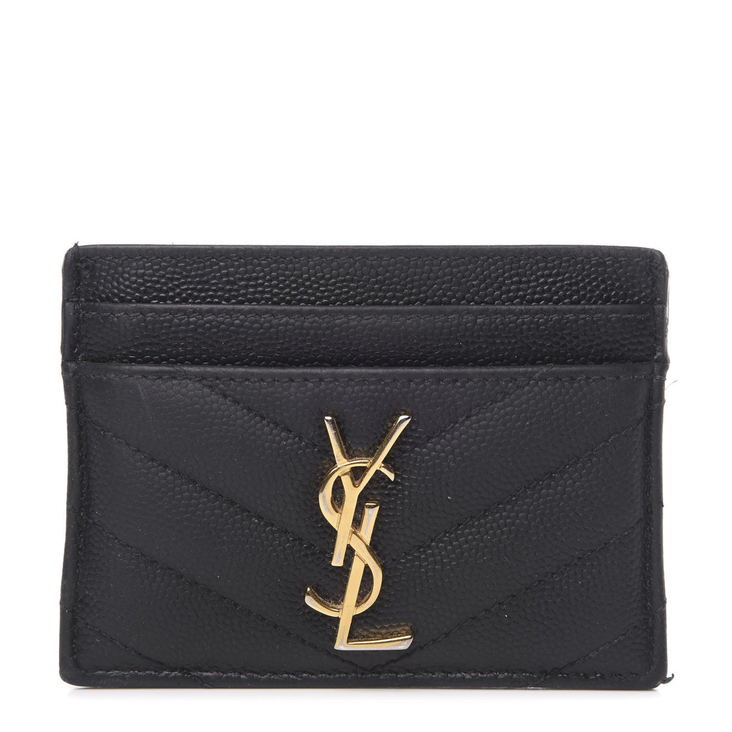 Saint Laurent Grain De Poudre Matelasse Chevron Monogram Credit Card Case Black 1 of 11