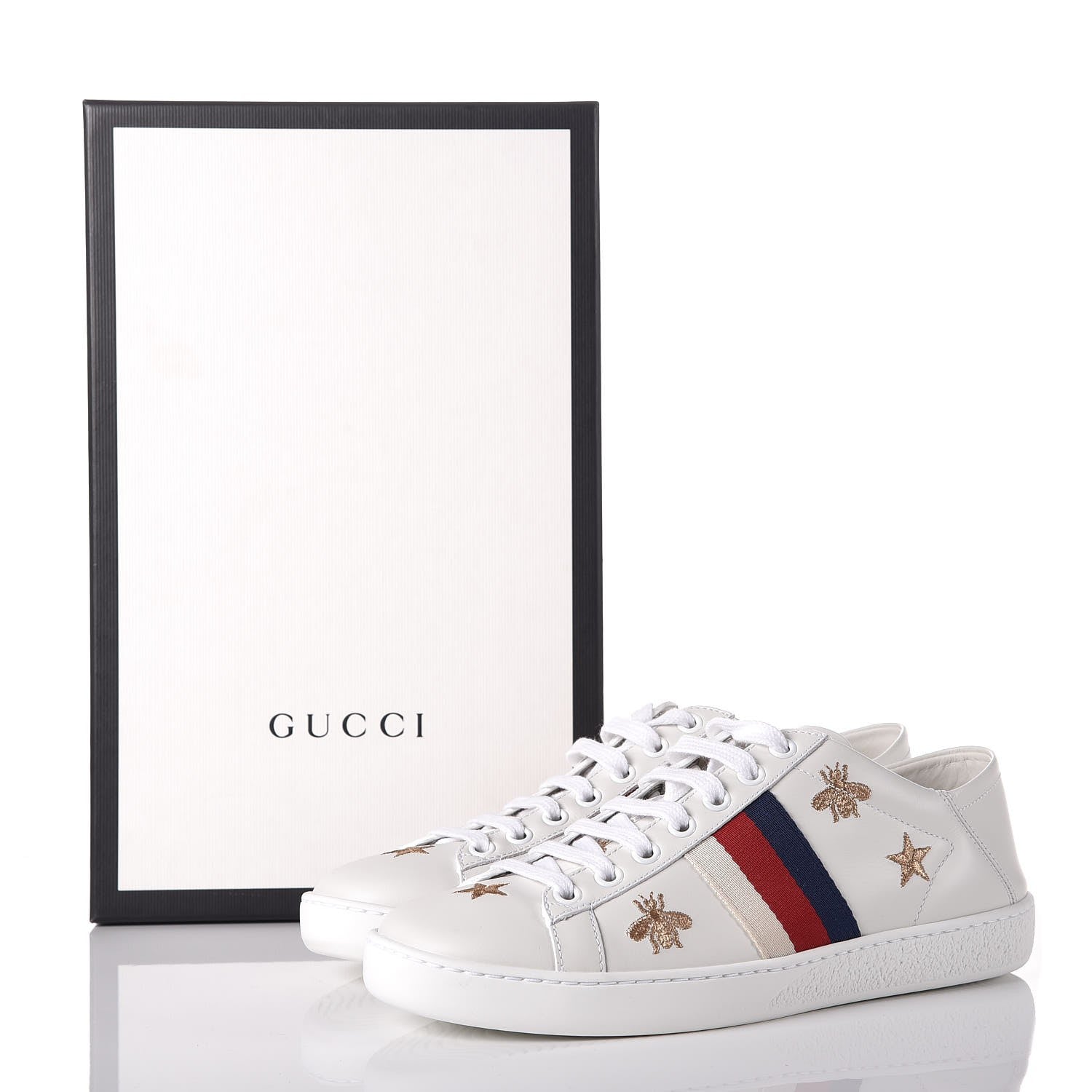 Gucci Calfskin Bee Star Embroidered Sylvie Web Ace Sneakers 36 White 10 of 10