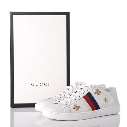 Gucci Calfskin Bee Star Embroidered Sylvie Web Ace Sneakers 36 White 10 of 10