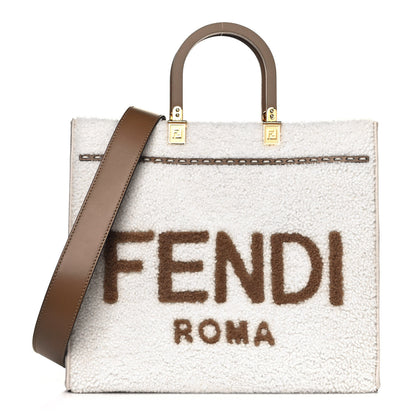 Fendi Shearling Vitello King Logo Medium Fendi Sunshine Shopper Tote White 1 of 12