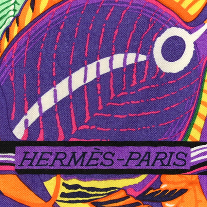 Hermes Cashmere Silk De La Mer Au Ciel Shawl 140 Violet Orange Vert 2 of 6