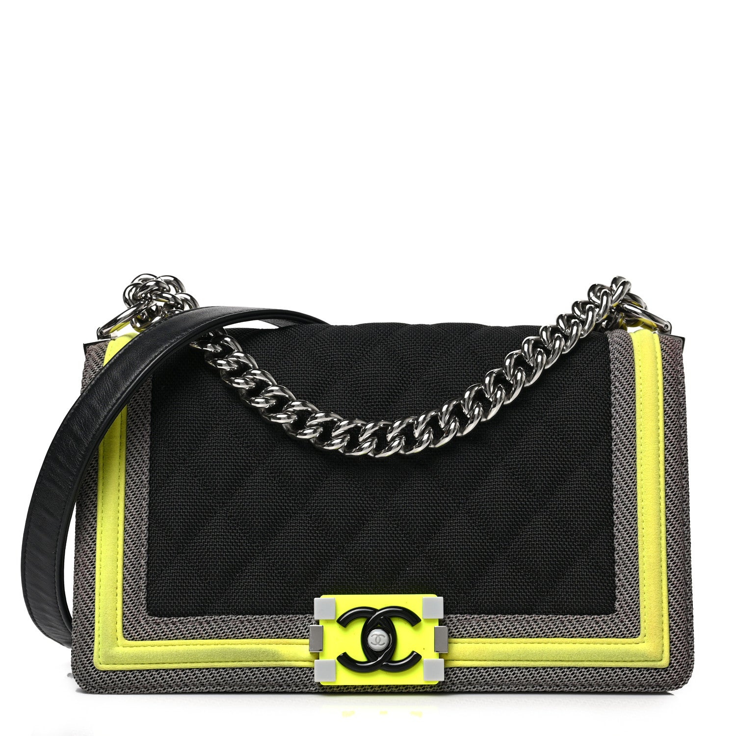 Chanel Canvas Quilted Medium Fluo Boy Flap Black Grey Yellow 1 of 8