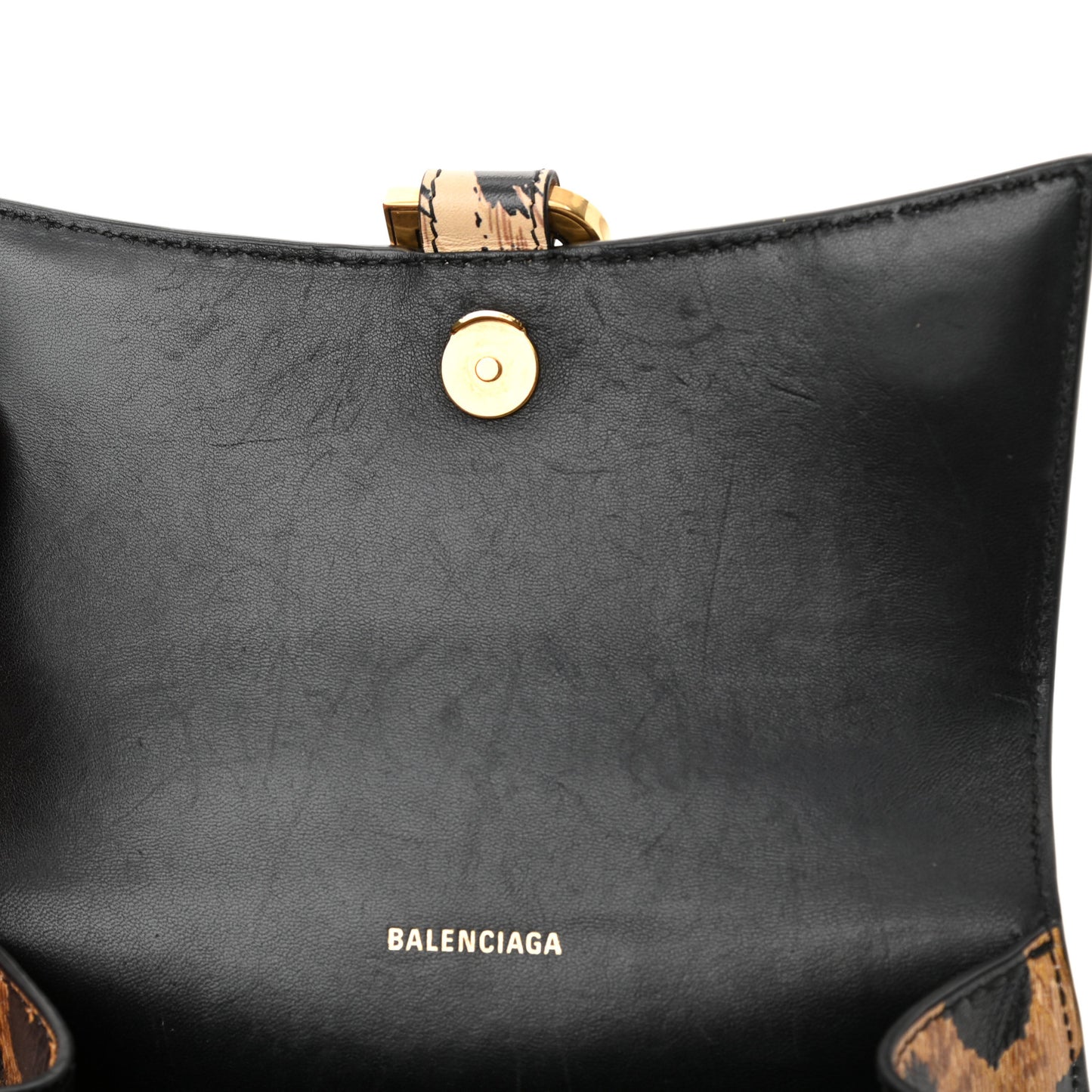Smooth Calfskin Leopard Print Hourglass Top Handle Bag XS Beige