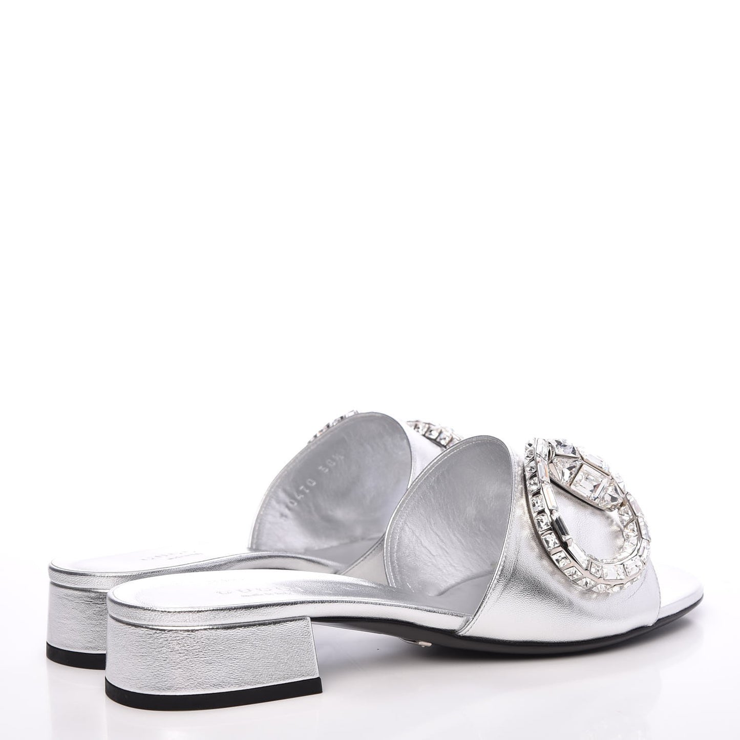 Metallic Nappa Crystal Maxine Horsebit Slide Sandals 38.5 Silver
