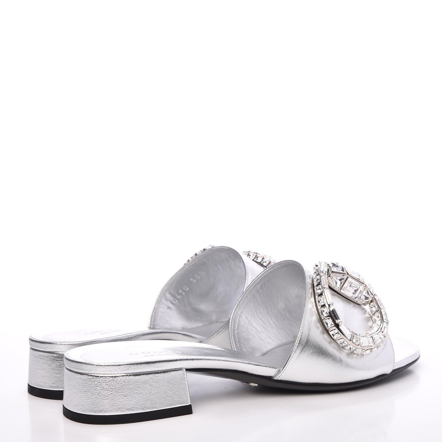 Gucci Metallic Nappa Crystal Maxine Horsebit Slide Sandals 38.5 Silver 4 of 9