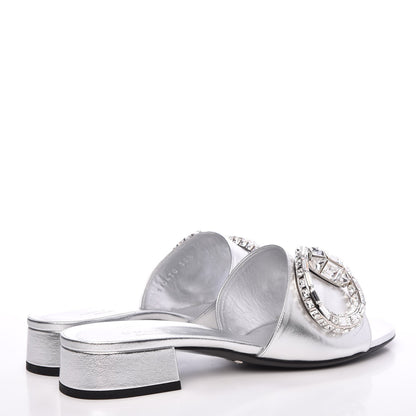 Gucci Metallic Nappa Crystal Maxine Horsebit Slide Sandals 38.5 Silver 4 of 9