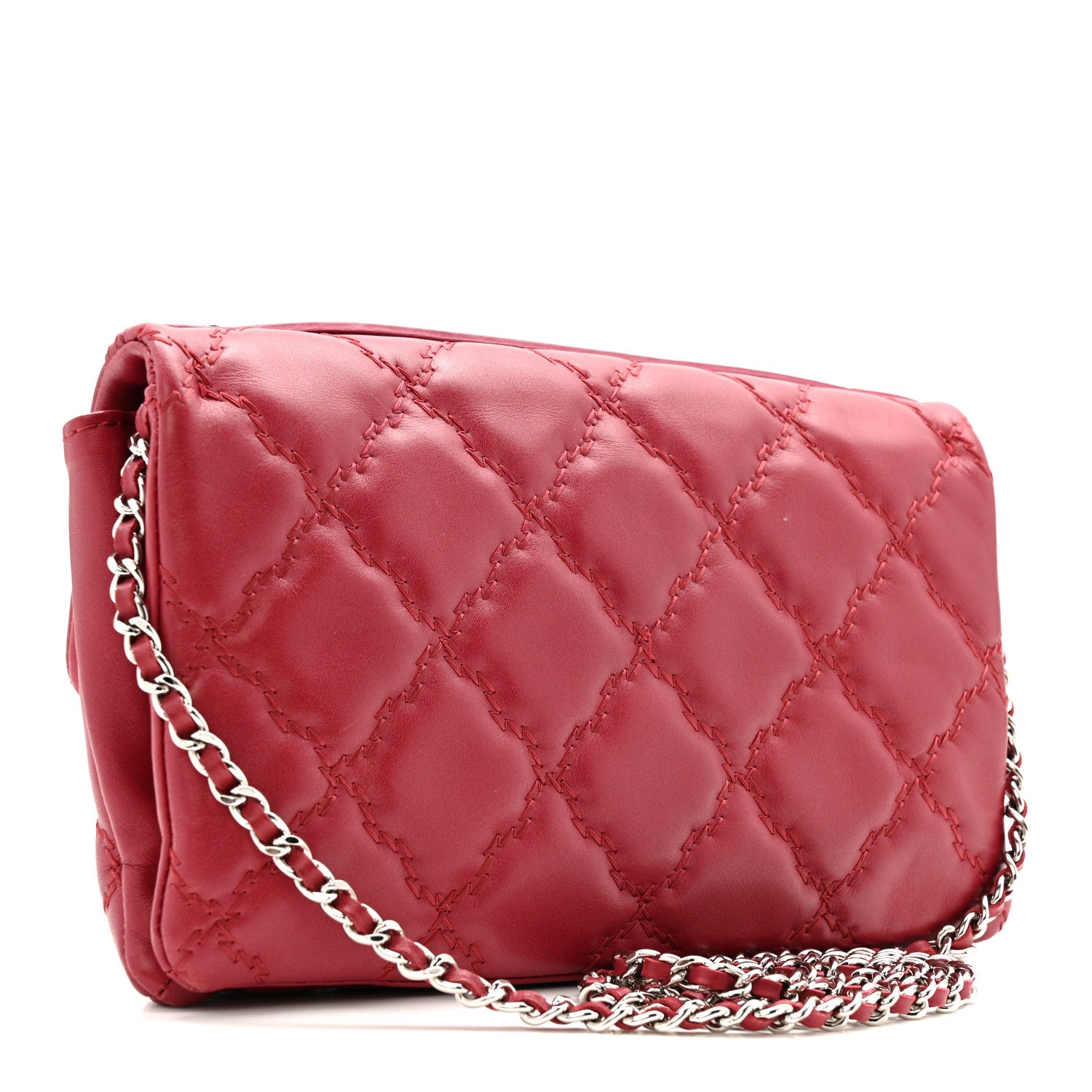 Chanel Calfskin Quilted Double Stitch Hamptons Clutch with Chain Red Red 3 of 14