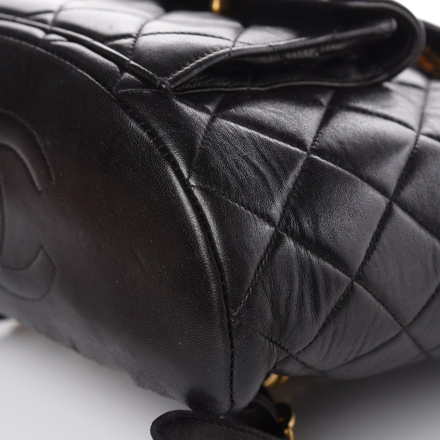 Lambskin Quilted Drawstring Backpack Black