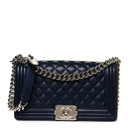 Chanel Lambskin Perforated Medium Boy Flap Navy 1 of 14