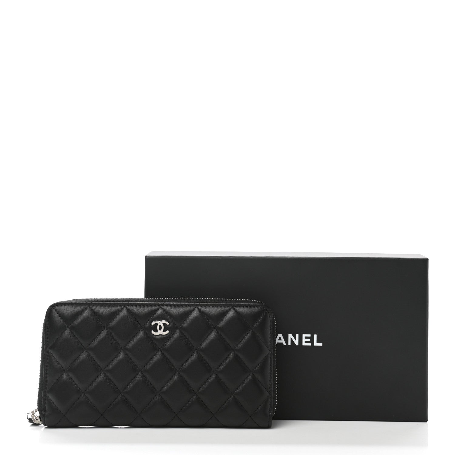 Chanel Lambskin Quilted Large Gusset Zip Around Wallet Black 9 of 9