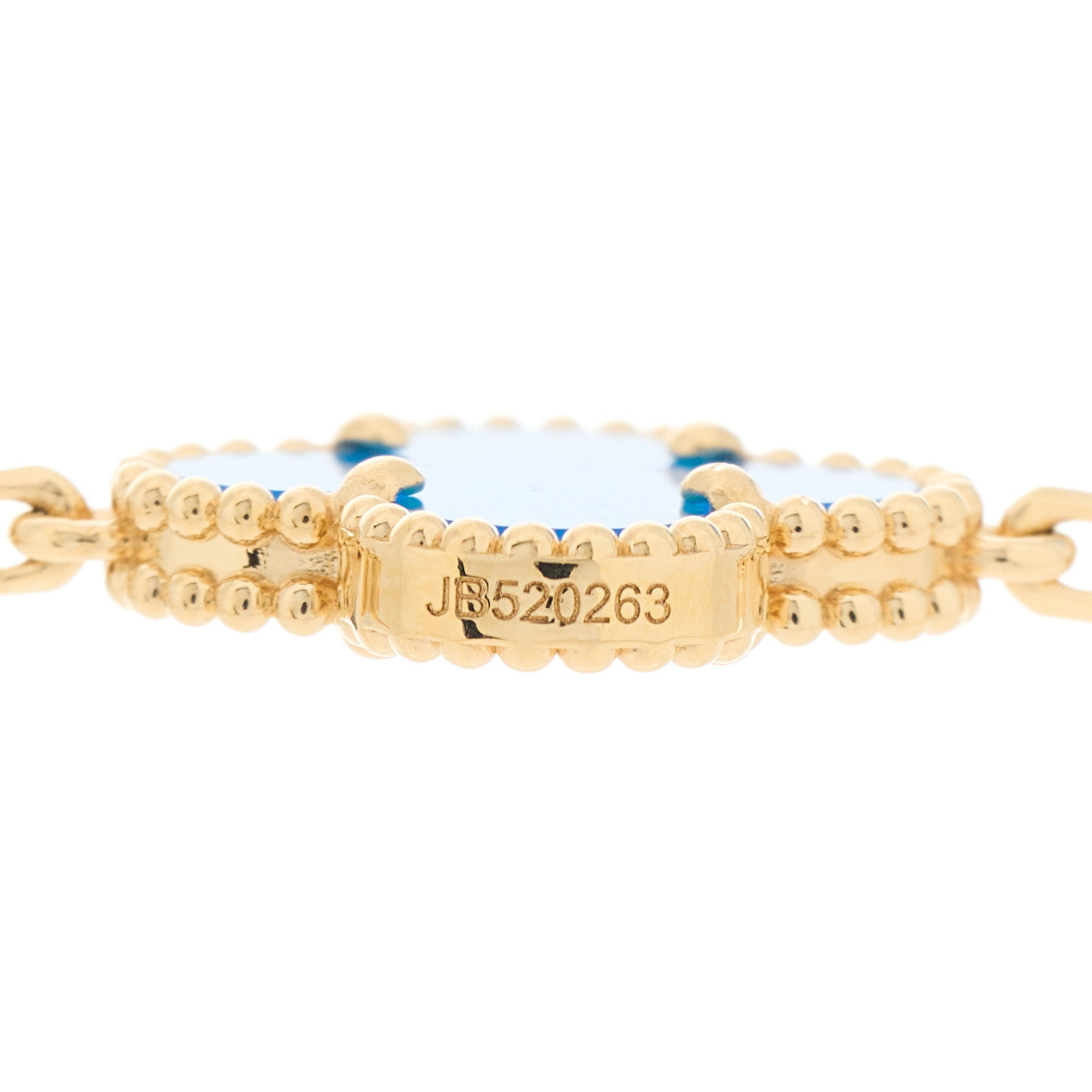 18K Yellow Gold Blue Agate 10 Motifs Vintage Alhambra Necklace
