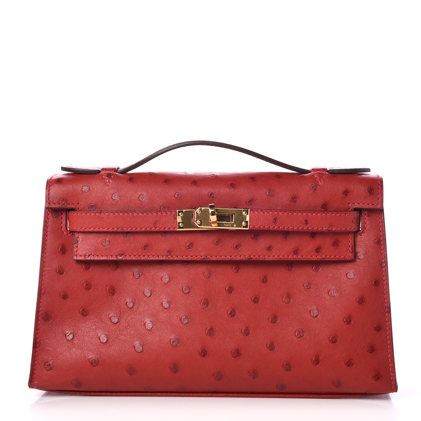 Ostrich Kelly Pochette Rouge Vif