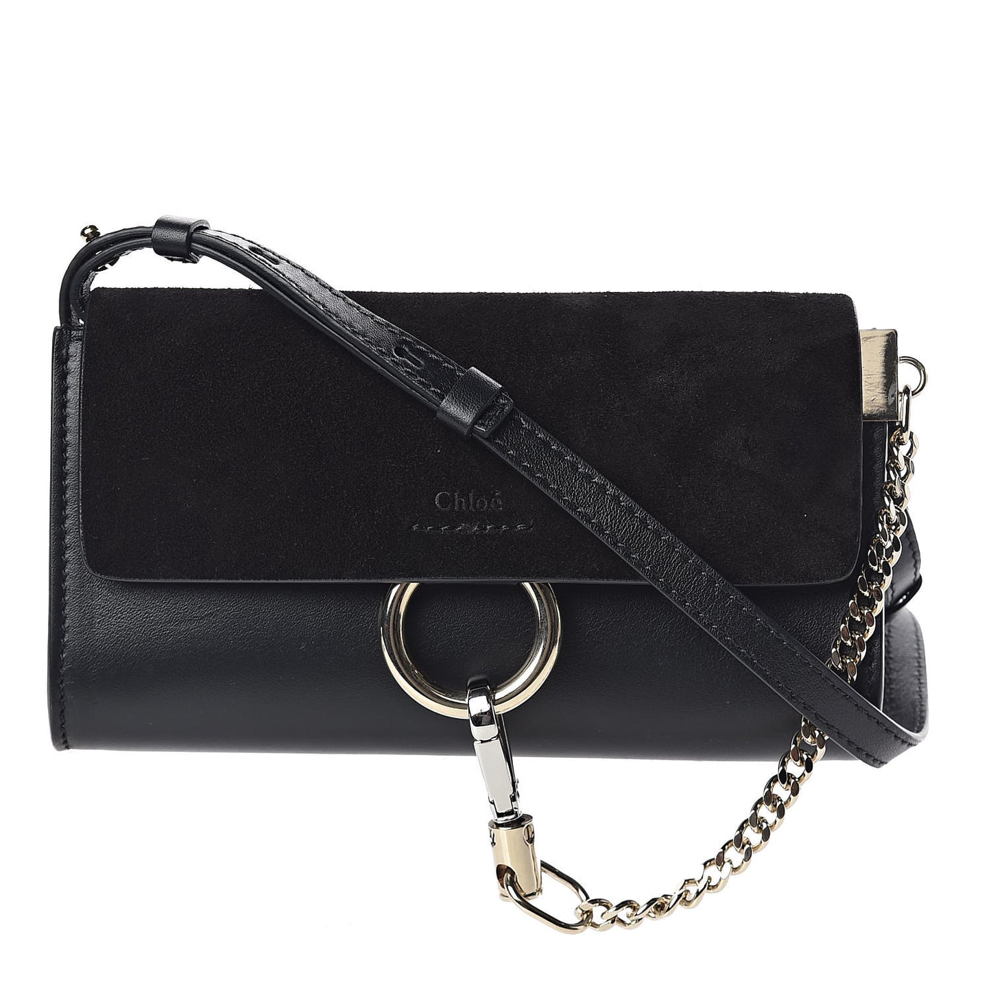 Suede Calfskin Mini Faye Shoulder Bag Black
