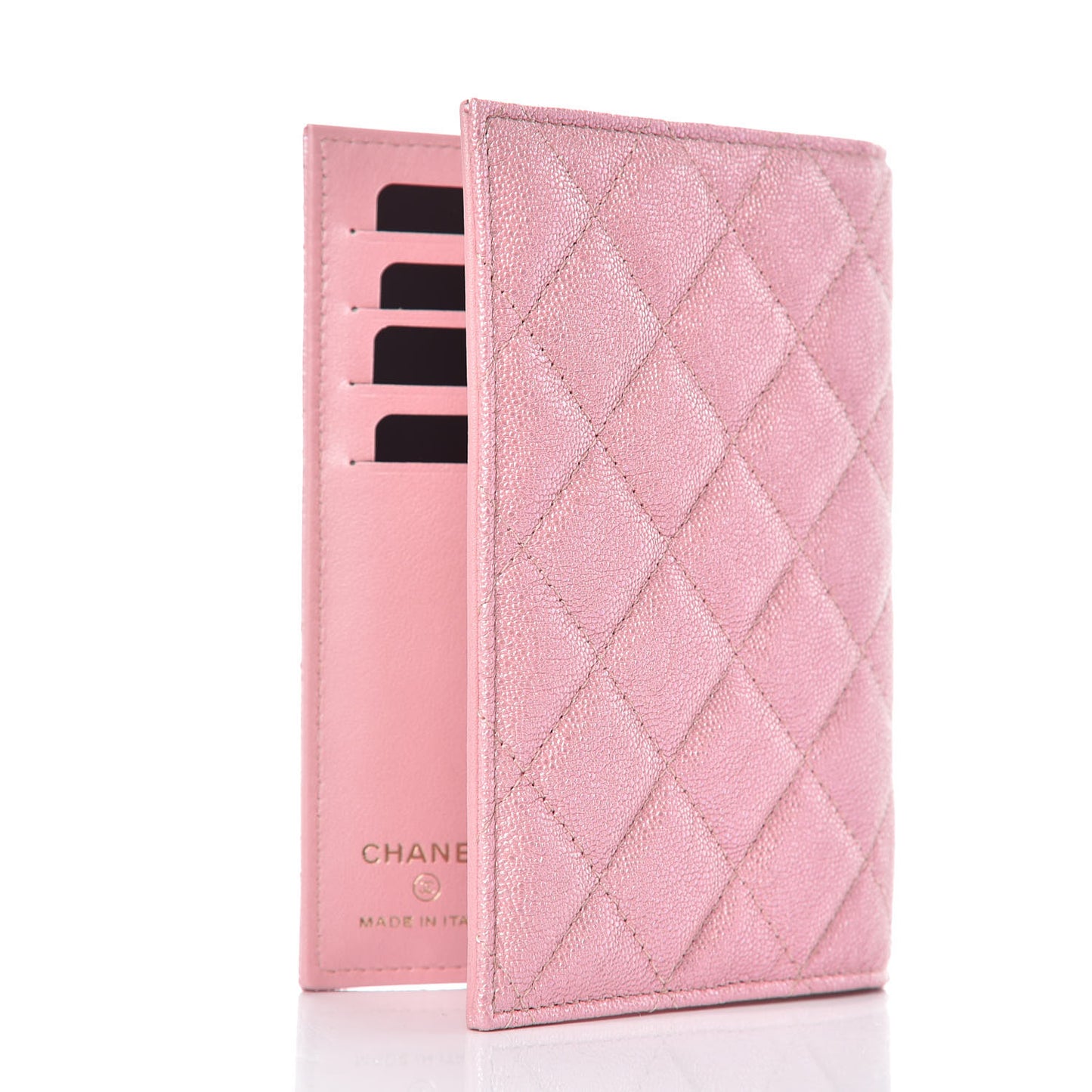 Iridescent Caviar Quilted Passport Holder Pink