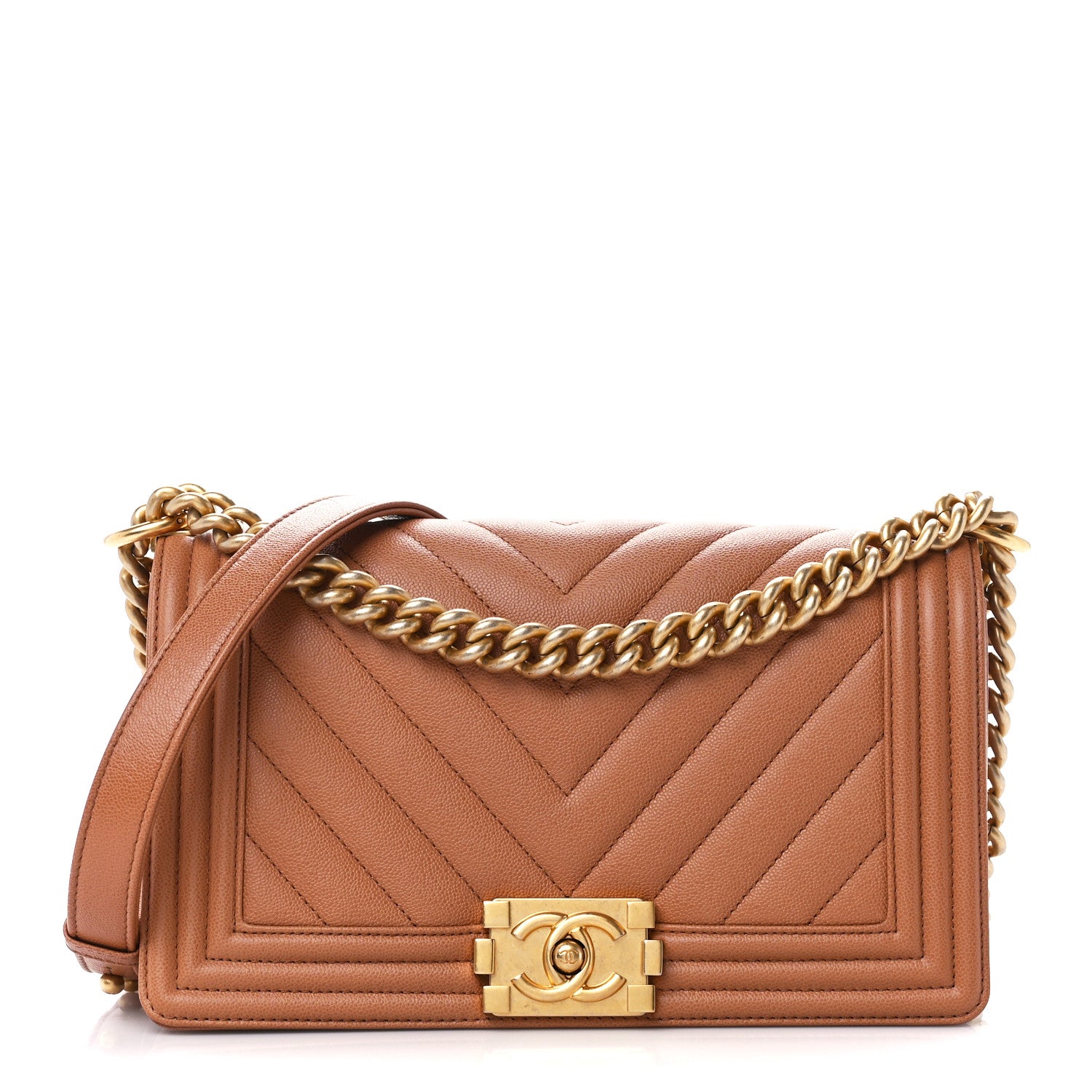 Chanel Caviar Chevron Quilted Medium Boy Flap Brown 1 of 10