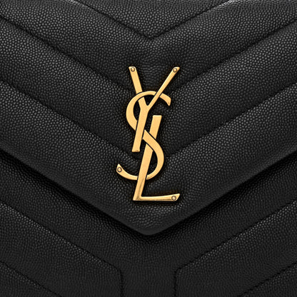 Saint Laurent Grain de Poudre Calfskin Y Quilted Monogram Small Loulou Chain Satchel Black 8 of 11