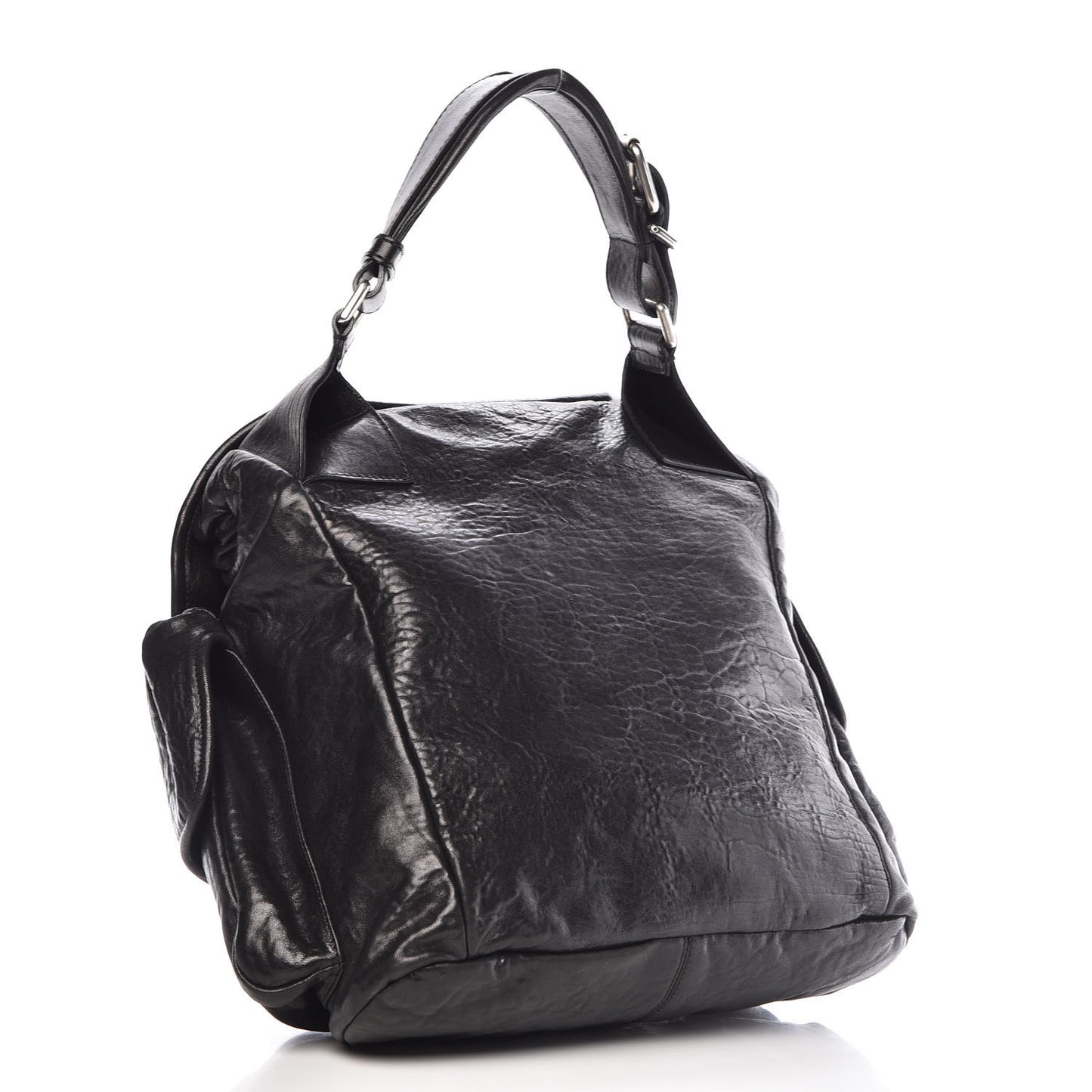 Tumbled Sheepskin Top Handle Flap Bag Black