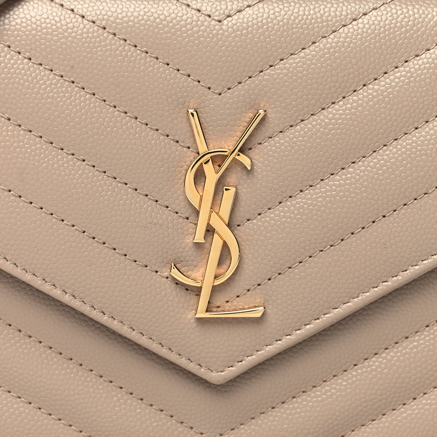 Grain De Poudre Matelasse Chevron Monogram Envelope Chain Wallet Dark Beige