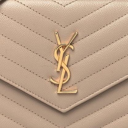 Saint Laurent Grain De Poudre Matelasse Chevron Monogram Envelope Chain Wallet Dark Beige 10 of 12