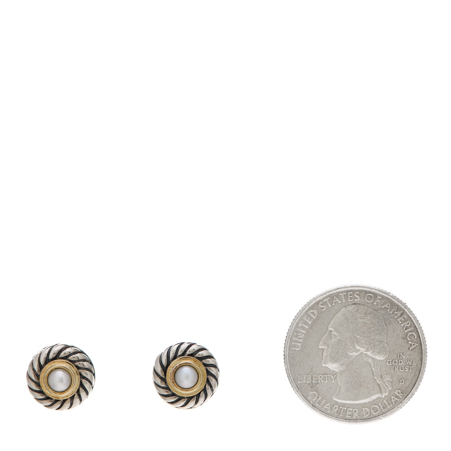 David Yurman Sterling Silver 14K Yellow Gold Pearl Cookie Earrings 2 of 4