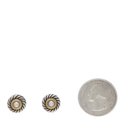 David Yurman Sterling Silver 14K Yellow Gold Pearl Cookie Earrings 2 of 4