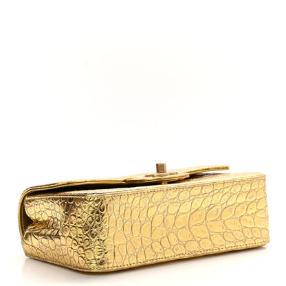 Chanel Metallic Calfskin Crocodile Embossed Cocodile Rectangular Mini Flap Gold 4 of 10
