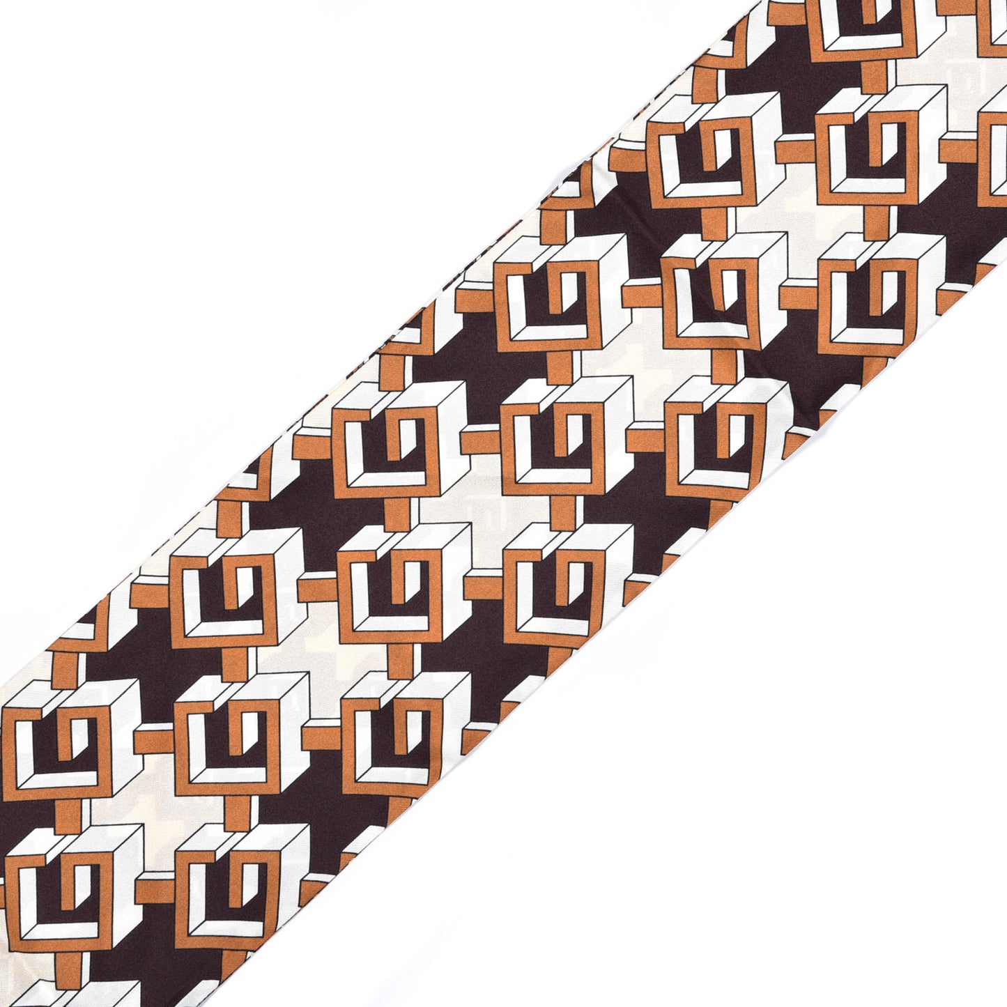 Silk Twill Isometric G Neck Bow Scarf Brown Ivory