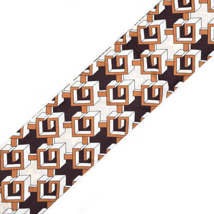 Gucci Silk Twill Isometric G Neck Bow Scarf Brown Ivory 3 of 6