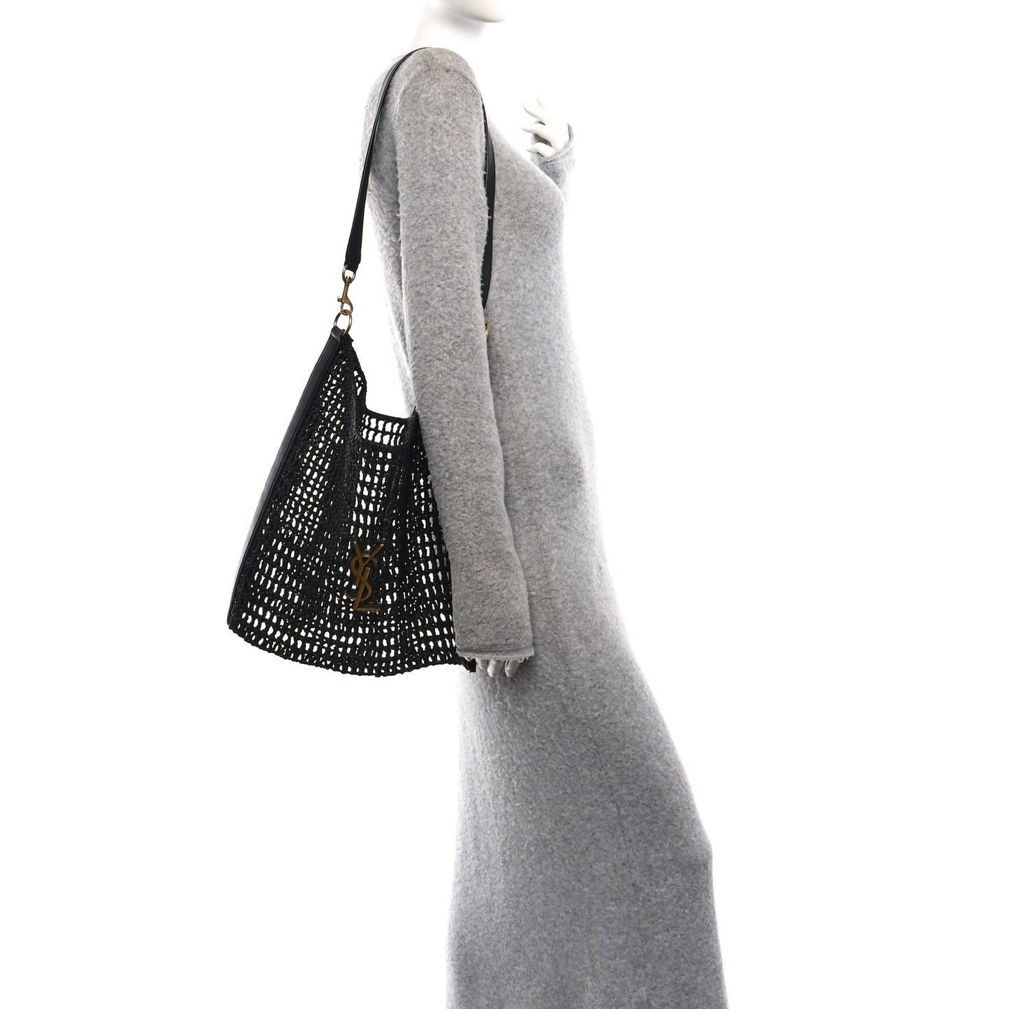 Raffia Calfskin Oxalis Shoulder Bag Black
