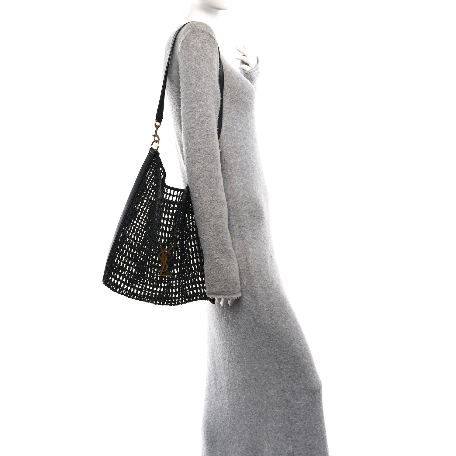 Saint Laurent Raffia Calfskin Oxalis Shoulder Bag Black 2 of 10