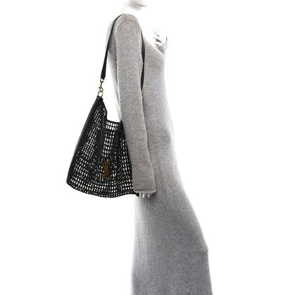 Saint Laurent Raffia Calfskin Oxalis Shoulder Bag Black 2 of 10