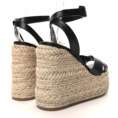 Christian Louboutin Goatskin Mariza Zeppa 130 Espadrille Sandals 37 Black Natural 4 of 7