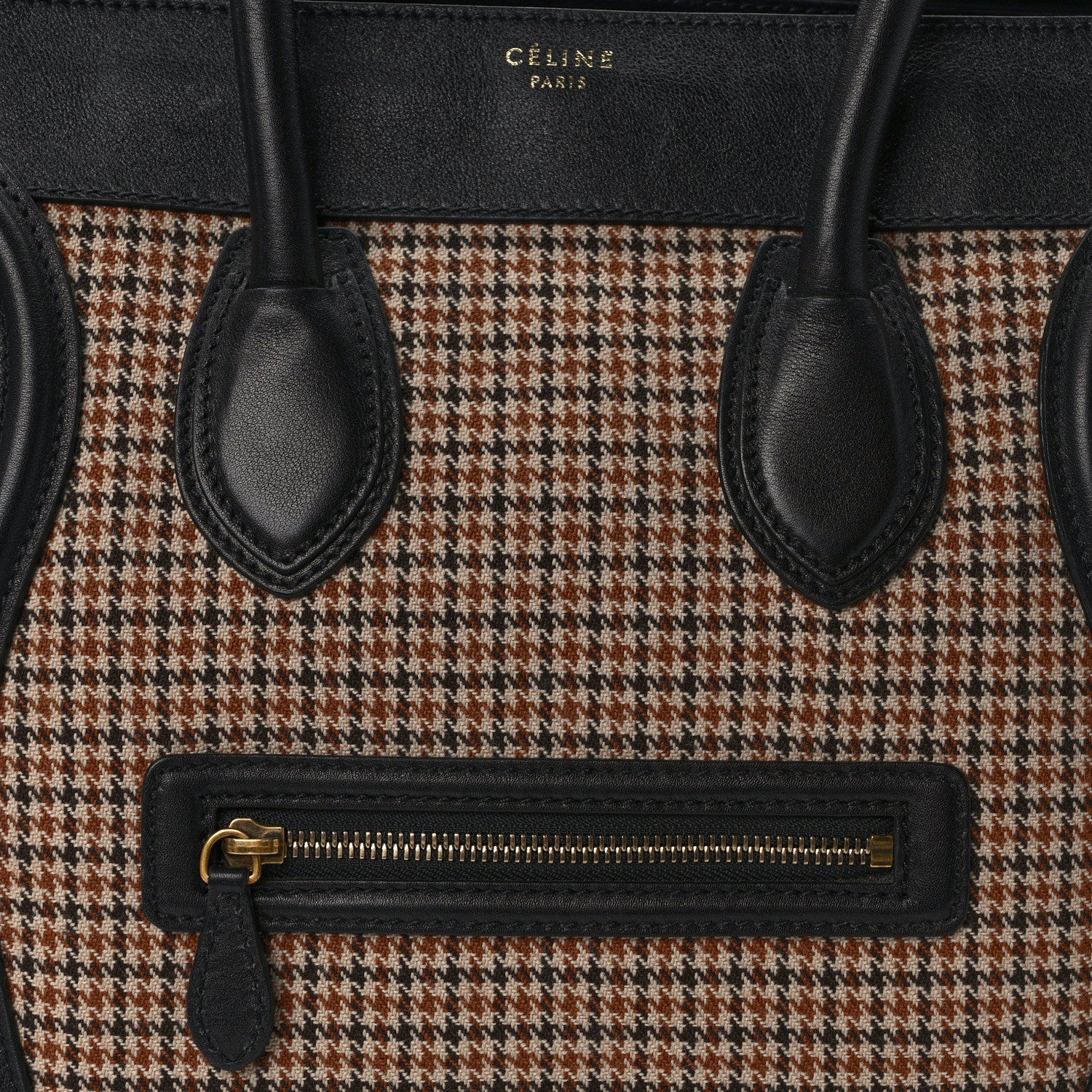 Celine Twill Smooth Calfskin Houndstooth Mini Luggage Dune Black 8 of 12