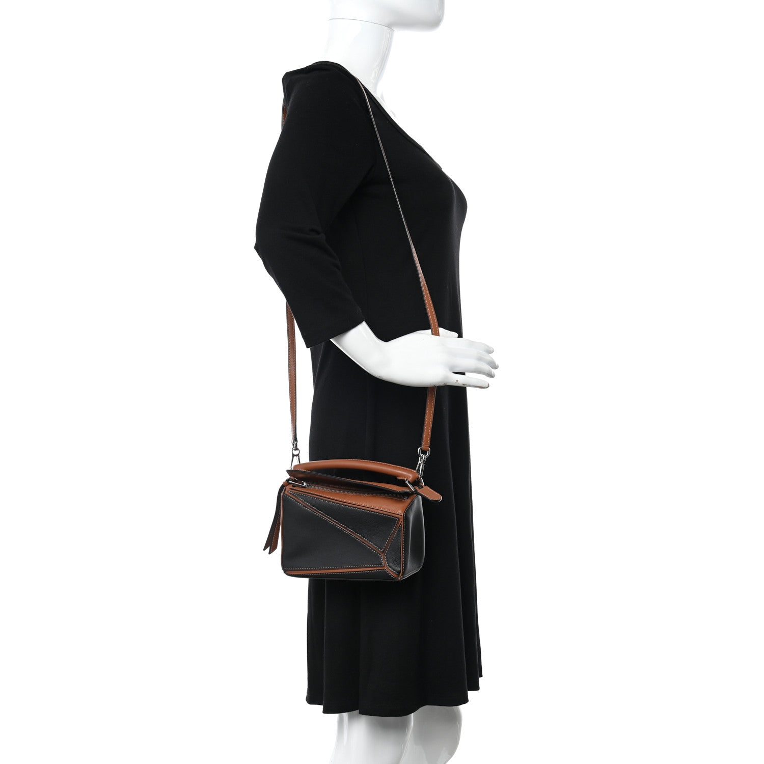 Loewe Calfskin Mini Puzzle Bag Tan Black 2 of 9