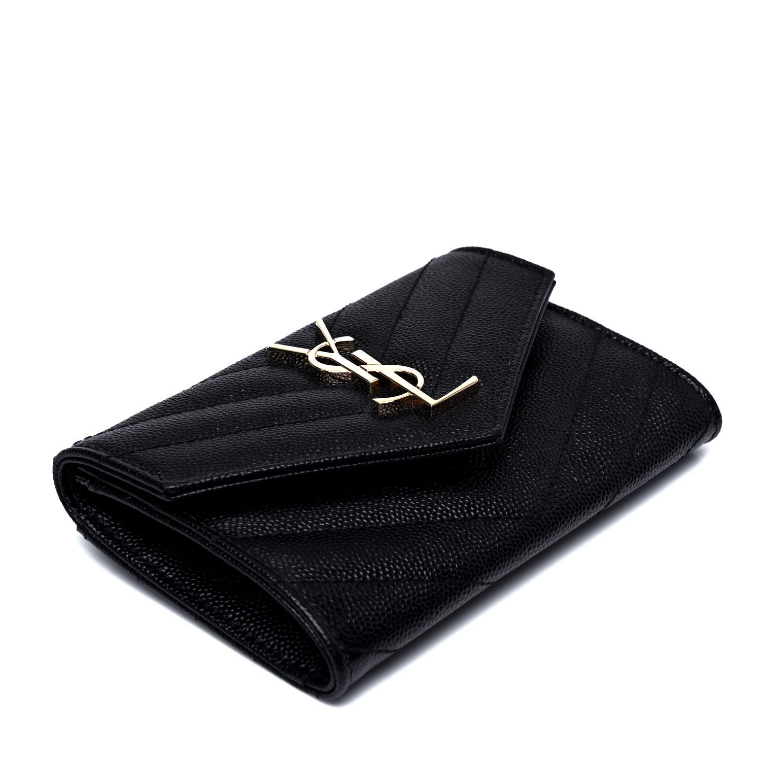 Saint Laurent Grain De Poudre Matelasse Chevron Small Monogram Envelope Wallet Black 5 of 5