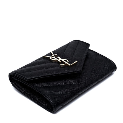 Saint Laurent Grain De Poudre Matelasse Chevron Small Monogram Envelope Wallet Black 5 of 5