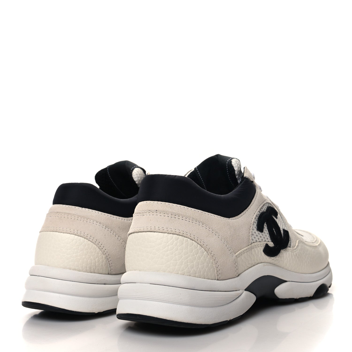Chanel Mesh Suede Calfskin Grained Calfskin Womens CC Sneakers 40 White Black 4 of 9