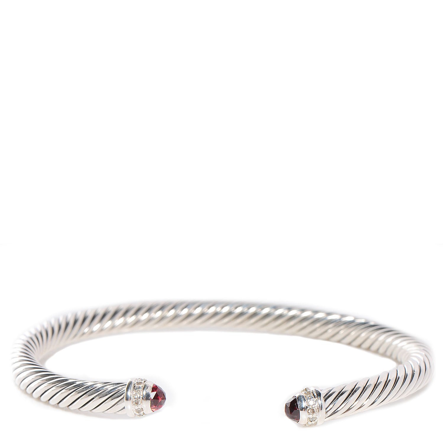 David Yurman Sterling Silver Garnet Diamond 5mm Cable Classics Bracelet 1 of 5