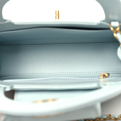 Chanel Shiny Aged Calfskin Quilted Nano Kelly Shopper Light Blue 5 of 11