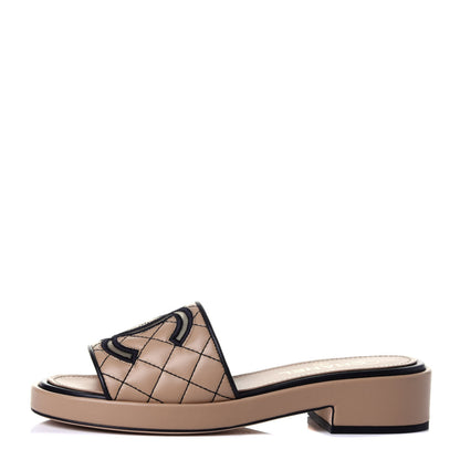 Chanel Lambskin Quilted CC Mules 38 Beige Black 1 of 12