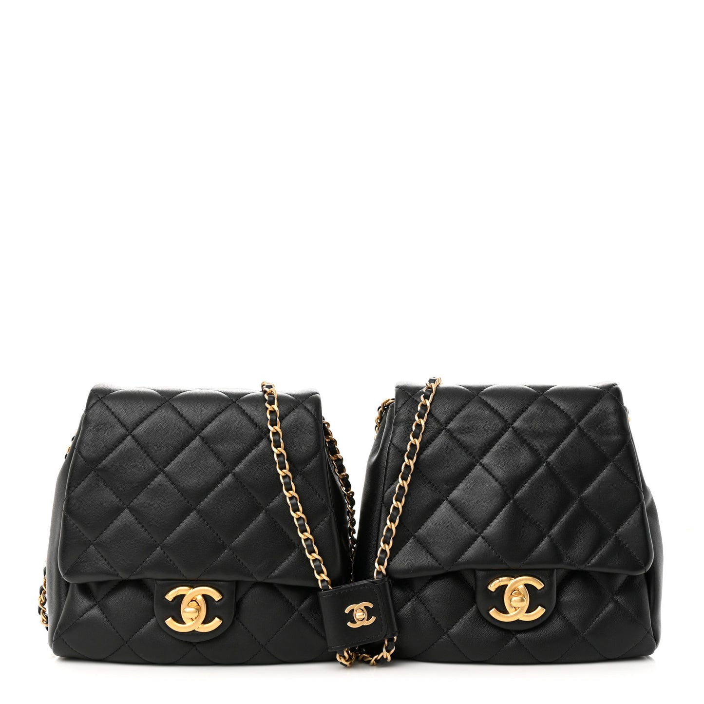 Lambskin Pearl Quilted Side Packs Black