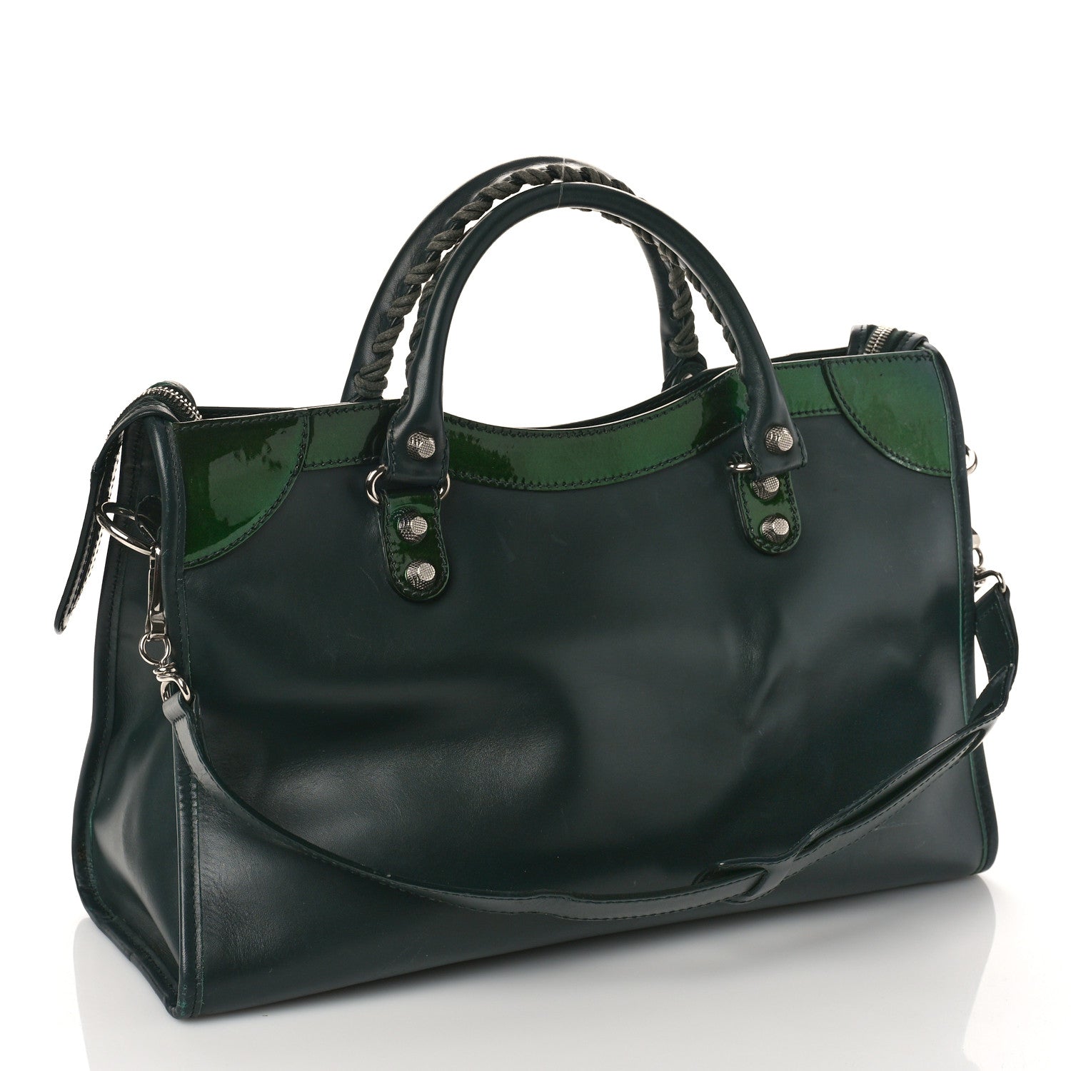 Balenciaga Smooth Calfskin Metallic Patent Giant 12 Silver Hardware City Vert Poker Fonce 3 of 8