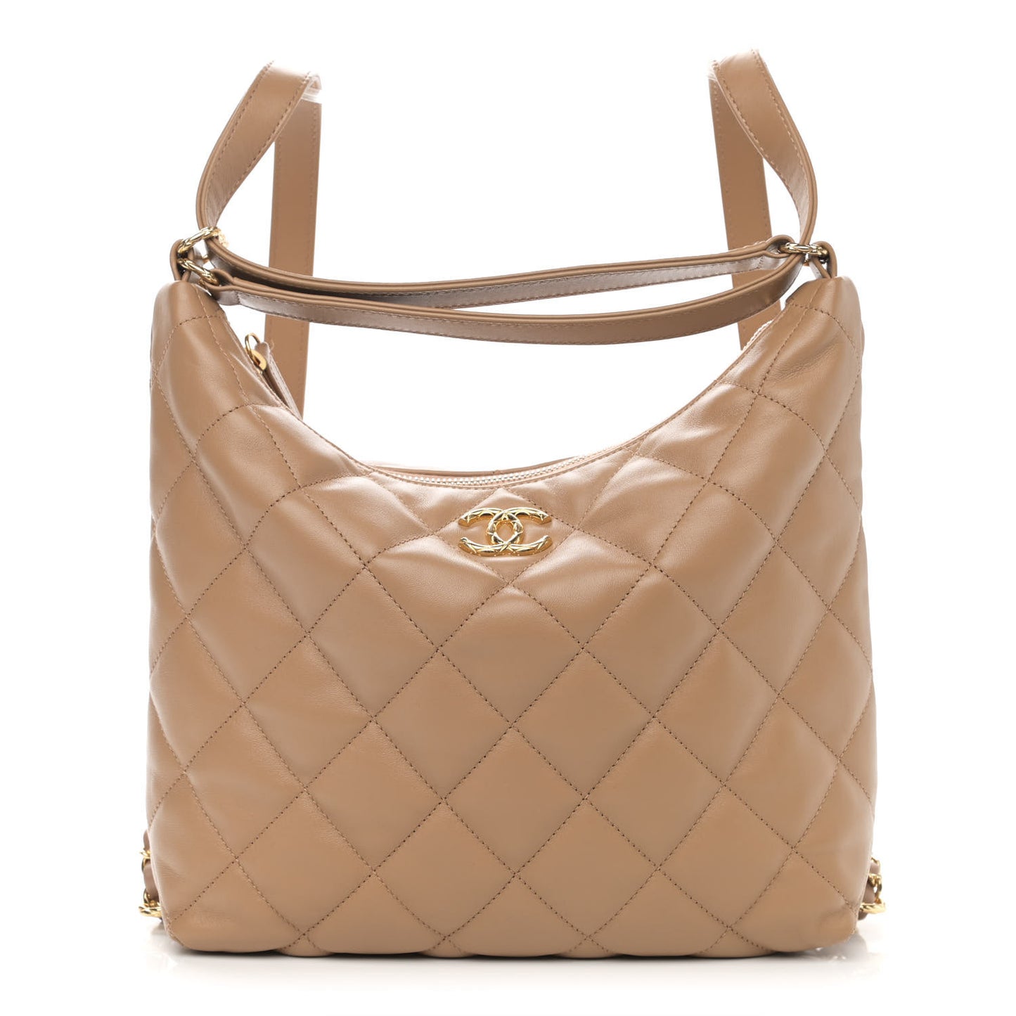 Lambskin Quilted Maxi Hobo Beige