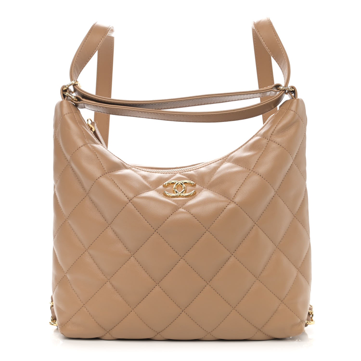 Chanel Lambskin Quilted Maxi Hobo Beige 3 of 11