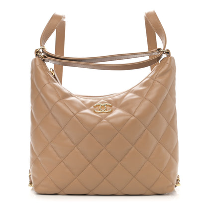 Chanel Lambskin Quilted Maxi Hobo Beige 3 of 11